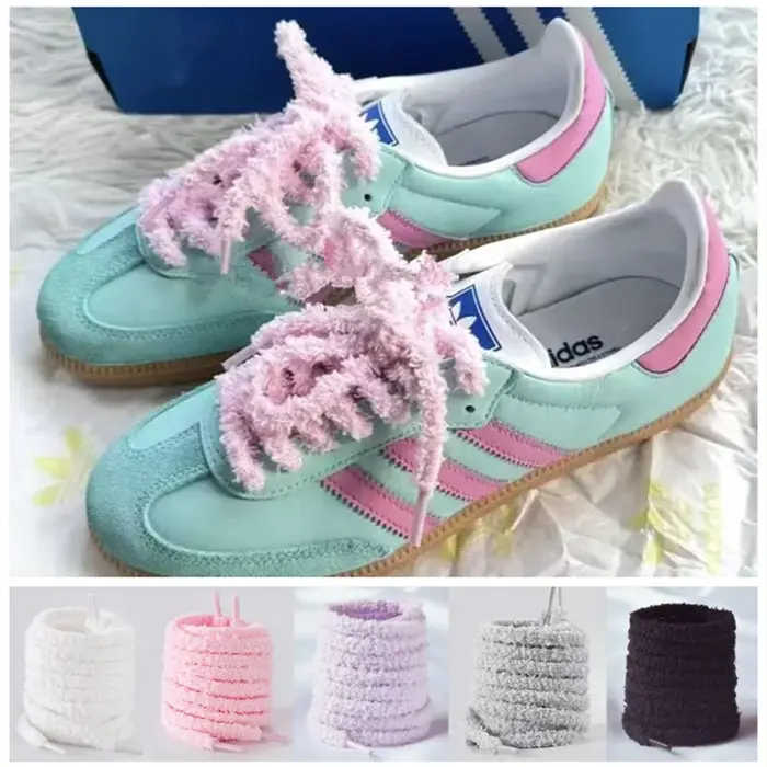 1 paire moelleux mignon chenille lacet hommes femmes rose en peluche lacets personnalité Sport décontracté basket-ball DE chaussures d'entraînement Lac