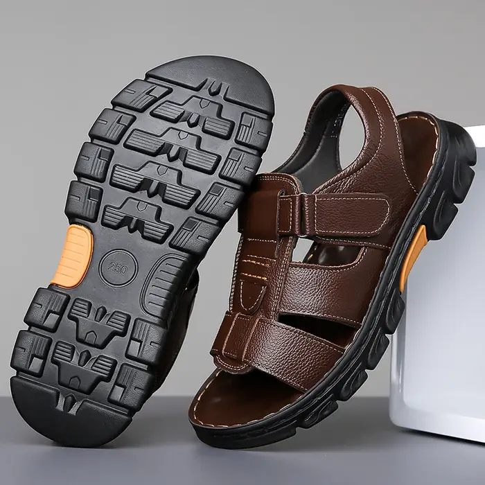 Sandales pour hommes, chaussures ajustables de couleur unie