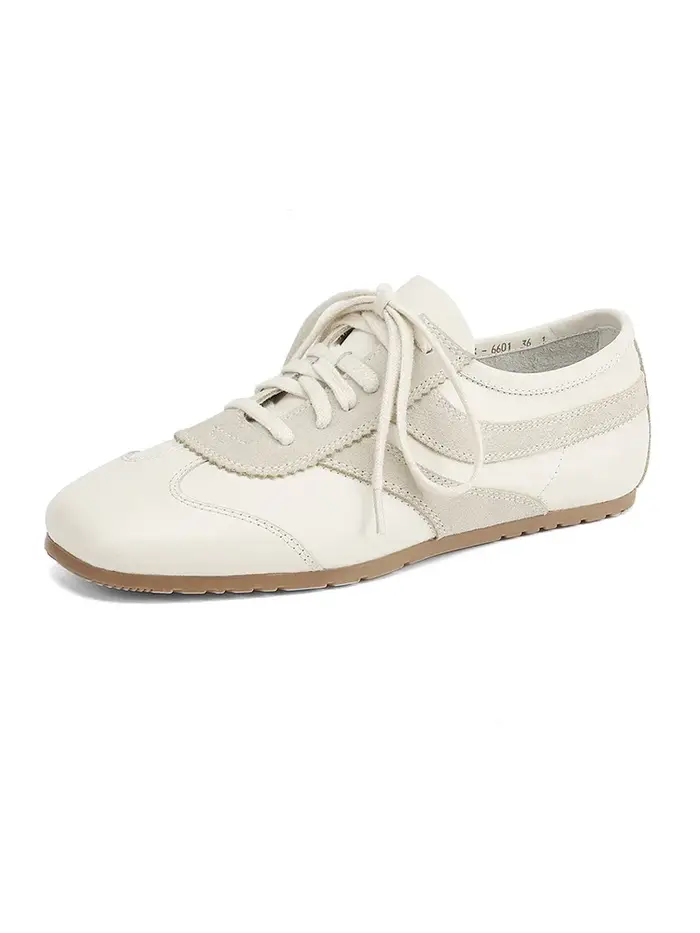 Baskets plates à lacets pour femmes, chaussures plates patchwork, Parker rond décontracté, blanc, ma
