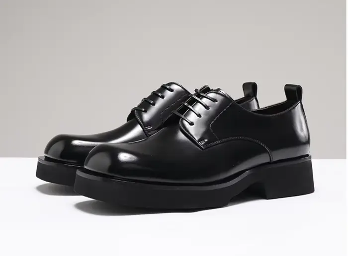 Derby chaussures haut de gamme bout carré en cuir semelle épaisse rehaussant la hauteur chaussures d