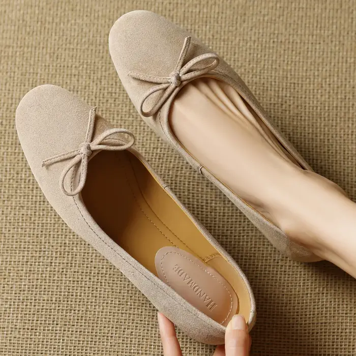 Grande taille 34-43 femmes en daim naturel cuir doux noeud papillon bout rond sans lacet ballerines 