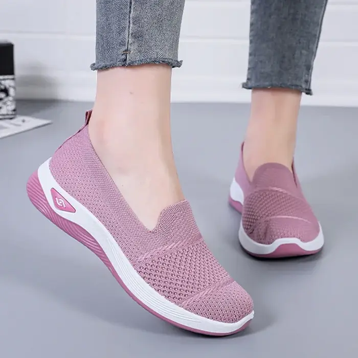 2025 respirant talon compensé mocassins femmes printemps été sans lacet tricoté chaussures de sport femme anti-dérapant