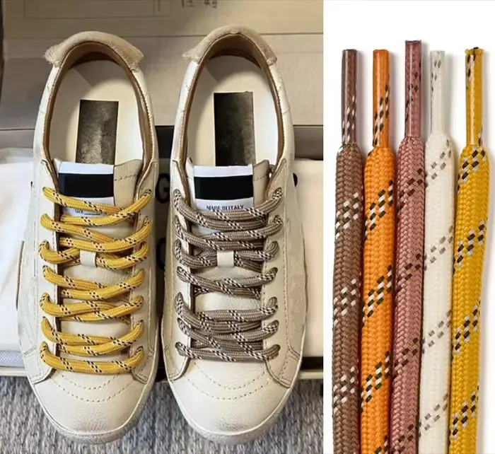 1 paire DE lacets DE corde ronde en sergé à fil DE points Sneaker chaussures DE Sport DE formation en cuir blanc