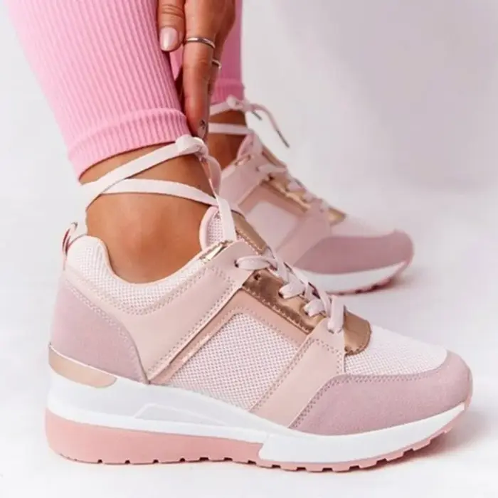 Chaussures de sport pour femmes, plateforme, chaussures décontractées, couleur unie, chaussures vulcanisées, lacets, chaussures de tennis légères, compensées, chaussures pour femmes grandes tailles