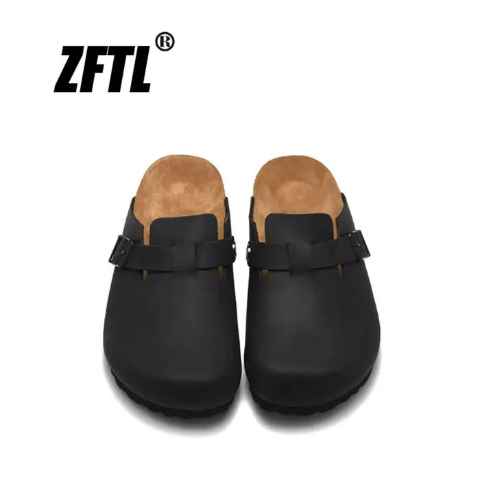 ZFTL pantoufles en liège en cuir véritable bout rond pantoufles Couple pantoufles homme en plein air