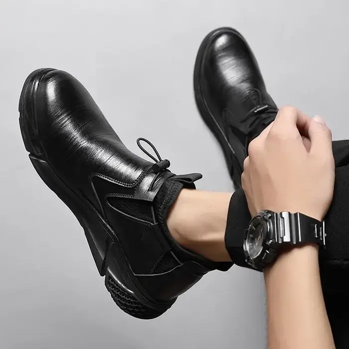 Chaussures imperméables en cuir noir pour hommes