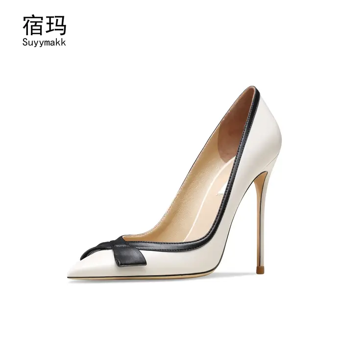 Escarpins pointus à talons hauts avec nœud papillon pour femmes, chaussures de luxe pour dames, robe