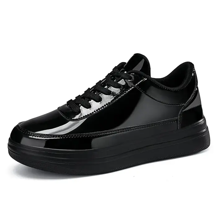 Cuir verni noir hommes baskets mode décontracté plate-forme chaussures