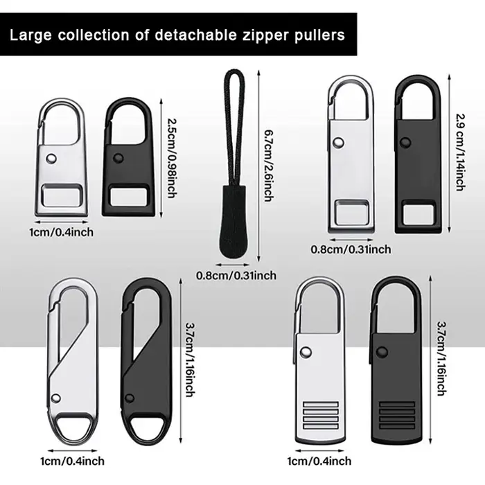 Accessoires pour sacs et vestes : 5/10/20 pièces d'extenseurs de cordon de fermeture éclair ; tirettes métalliques
