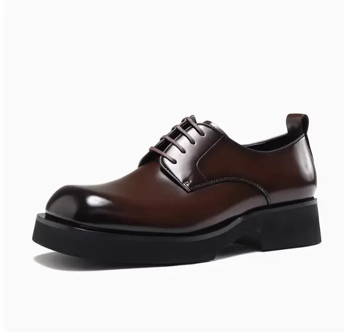 Derby chaussures haut de gamme bout carré en cuir semelle épaisse rehaussant la hauteur