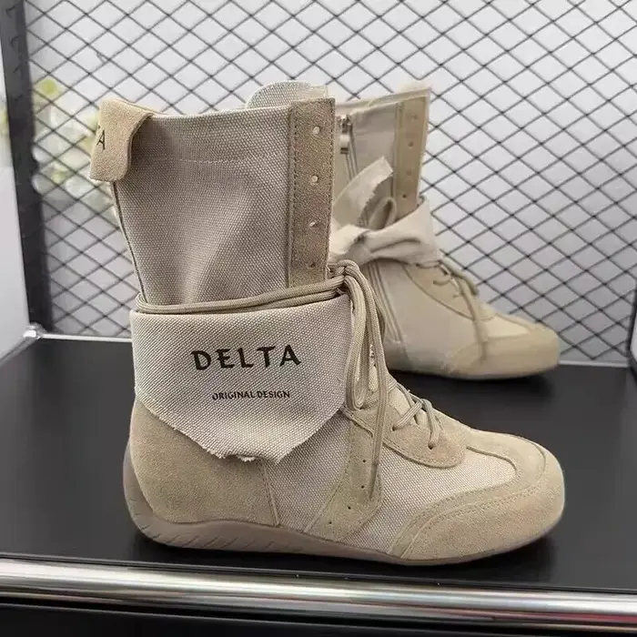 Chaussures de sport montantes pour femme, collection automne 2026, décontractées, en toile, pour la marche, bottes de neige à lacets, bout rond, tendance, Zapatillas Mujer