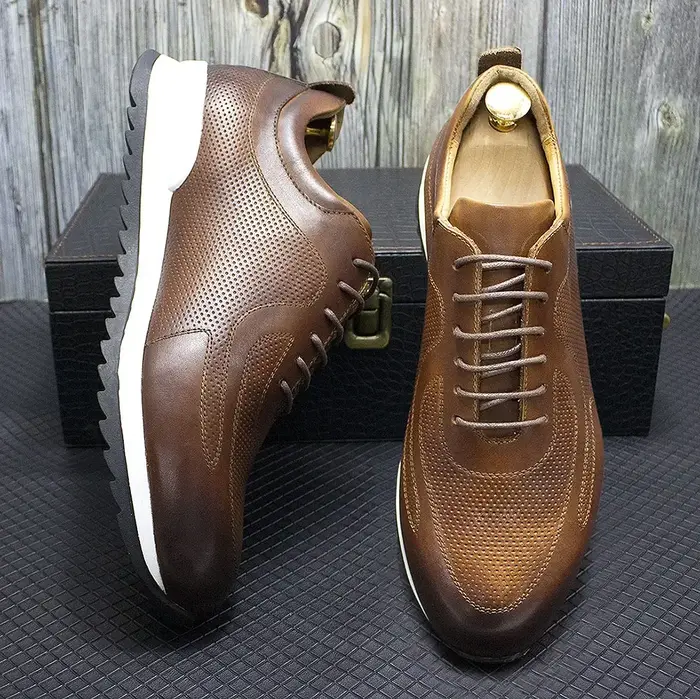 Baskets de luxe en cuir véritable pour hommes, chaussures Oxford classiques décontractées confortabl