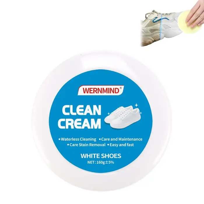 Crème Nettoyante Blanche Polyvalente pour Chaussures – Pâte Solide avec Éponge – Détachant Sans Rinçage pour Baskets