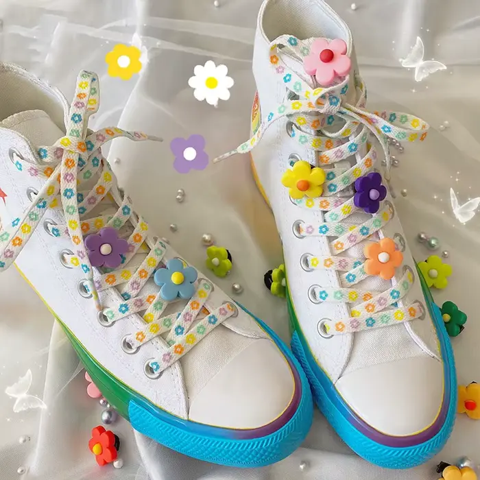 1 paire/2 pc lacets décoration fleur Clip chaussure boucle mignon Sneaker toile dessin animé chaussu