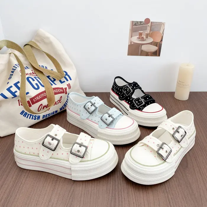 Nouvelles Chaussures Montantes en Toile Mary Jane pour Femme 2026 avec Bride à Boucle – Baskets Vulcanisées