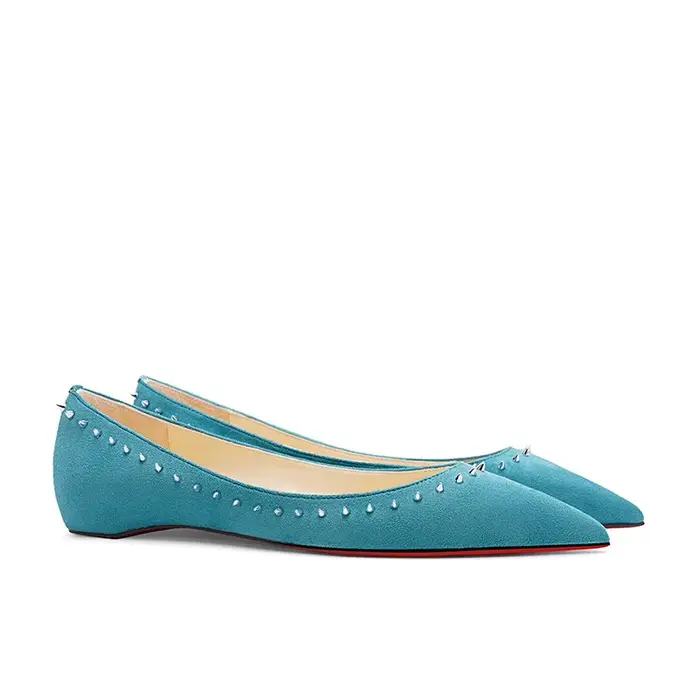 Femmes chaussures plates en cuir de luxe caché 1CM talons bas avec Rivet peau de mouton en cuir sand