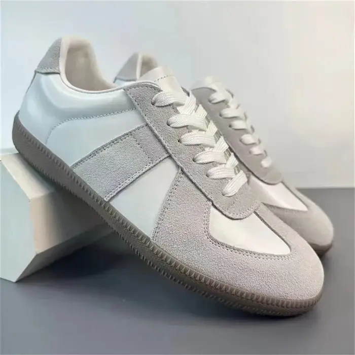2025 Designer Hommes Baskets Vintage Noir Véritable Cuir De Vachette Chaussures Décontractées À Lacets Blanc Plat