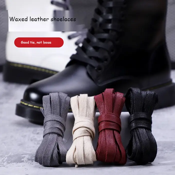 1 paire de lacets 0.8 CM largeur coton ciré plat imperméable lacets unisexe bottes baskets décontrac