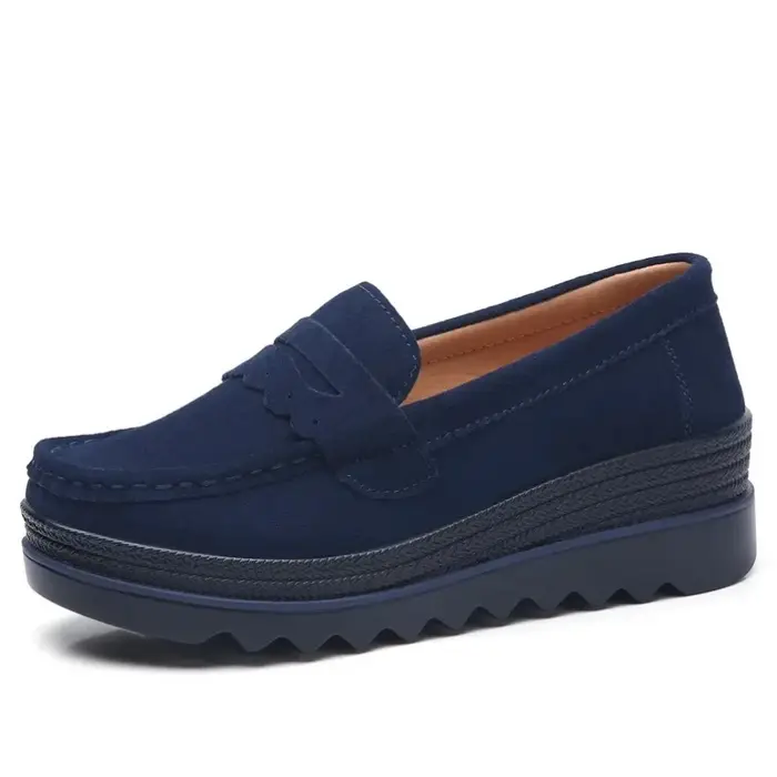 2025 grande taille chaussures pour femmes mocassins en cuir suédé muffin semelle semelle épaisse augmenter décontracté femmes unique chaussure couvre pied