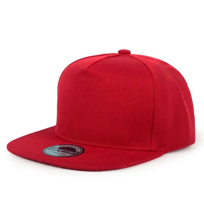Casquettes à visière plate de couleur unie à cinq pièces avec logo imprimé personnalisé
