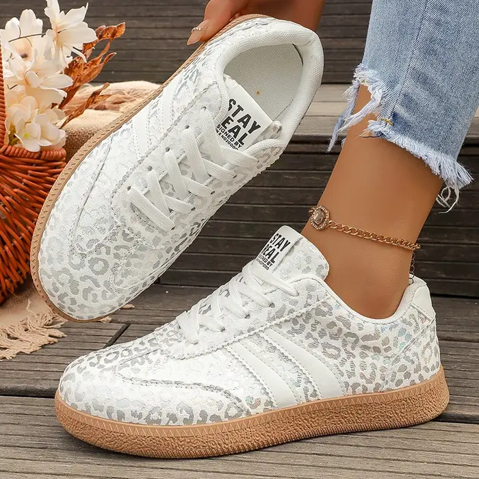 Baskets plates de sport à plateforme imprimé léopard pour femme, collection automne 2026, de marque de luxe, antidérapantes, style allemand