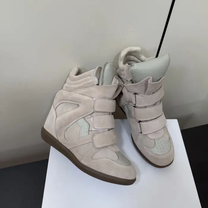 Baskets compensées en daim pour femme, montantes, à fermeture Velcro, avec talon compensé dissimulé