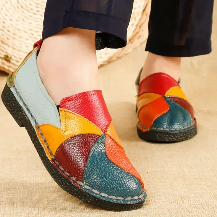 Femmes couleurs mélangées chaussures automne nouveau Style ethnique rétro semelle souple