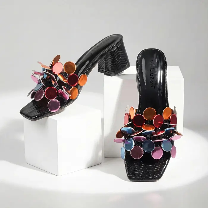 Sandales d'été pour femmes, chaussures tendance, pantoufles en cuir verni, talons hauts, belles sand