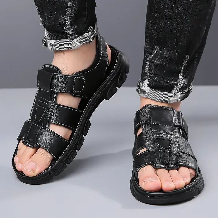 Sandales pour hommes, chaussures ajustables de couleur unie
