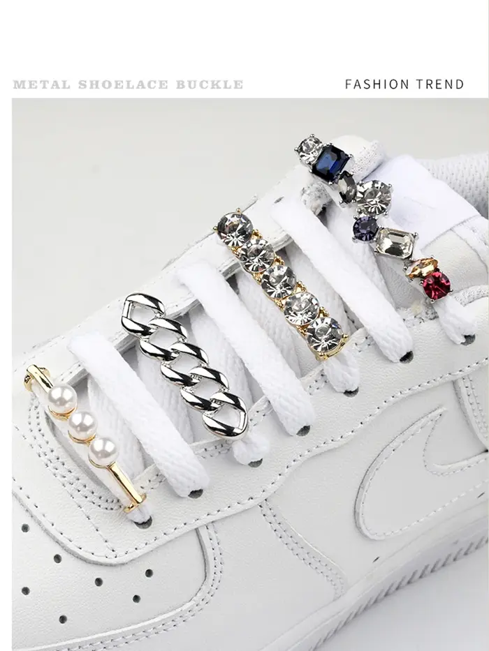 Baskets lacets décoration métal lacet boucle bricolage chaussures accessoires femmes fille brillant 