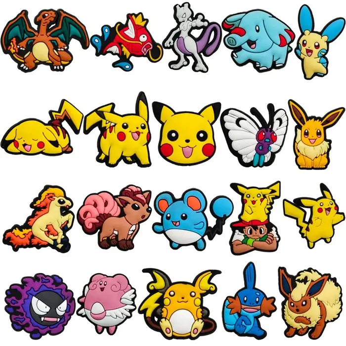 Accessoires de décoration pour chaussures en plastique souple DIY, motif Pikachu Pokémon de dessin a