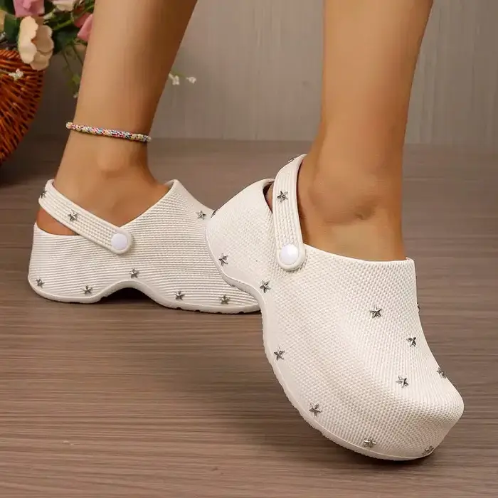 Sandales Sabots Plateforme Chunky Y2K Étoile Métallique Femme Été 2026 – Chaussures de Jardin à Semelle Épaisse et