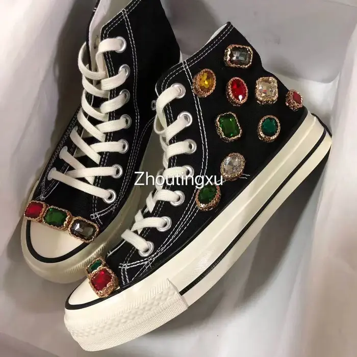 Baskets en toile pour femmes, chaussures de loisirs, montantes, grande taille, diamants colorés, fai
