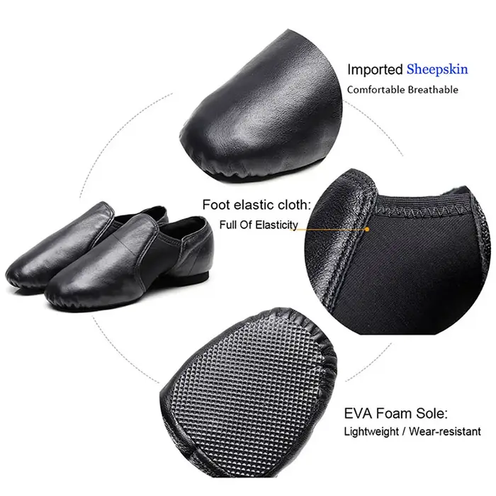 24-44 Coupons femmes sans lacet baskets en cuir véritable chaussure de danse pour hommes adultes enfants filles noir