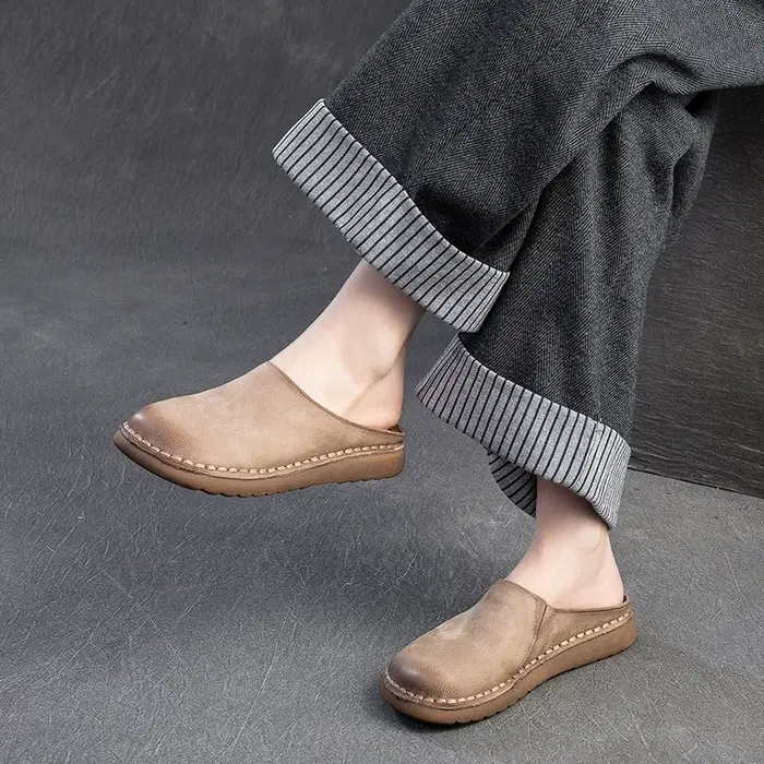 GKTINOO 2026 Nouvelles sandales plates d'été en cuir véritable à semelle souple