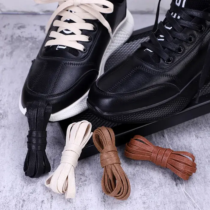 1 paire de lacets 0.8 CM largeur coton ciré plat imperméable lacets unisexe bottes baskets décontrac