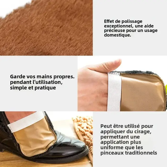 Gant de polissage de chaussures en cuir multifonctionnel, 1 pièce, chiffon de nettoyage de chaussures en peluche douce Portable, tissu brillant à main