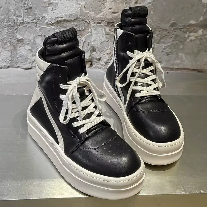 Bottes montantes noires et blanches pour hommes avec fermeture éclair latérale, rehaussantes, antidé