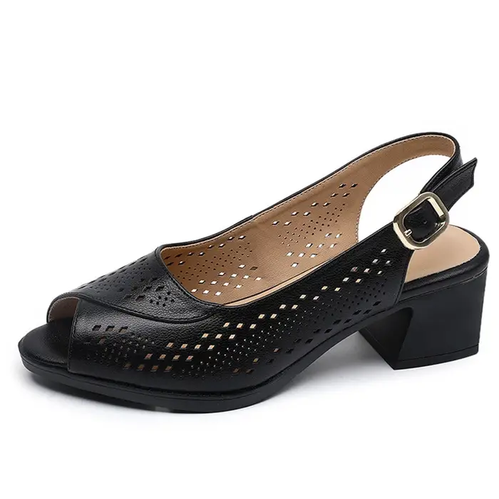 Sandales ouvertes en cuir véritable pour femmes