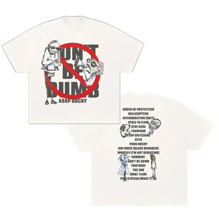 T-shirt ASAP Rocky Don't Be Dumb Album 100% coton pour homme, beige clair, col rond, été, style Y2K,