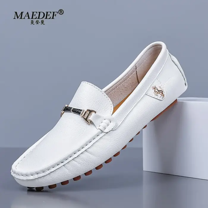 MAEDEF chaussures pour hommes mocassins blancs hommes chaussures décontractées marque hommes mocassins respirant grande taille conduite chaussures de marche pour hommes mocassins