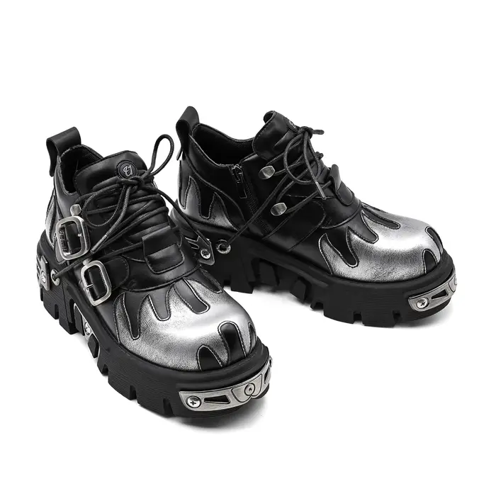 Chaussures de Couple Rock Vintage pour hommes et femmes, bottes rétro en cuir Punk foncé, Design de 