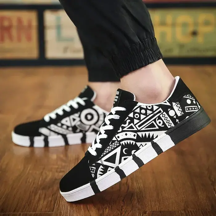 Baskets pour hommes Graffiti toile chaussures mode noir