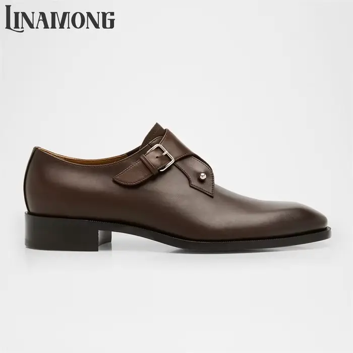 Chaussures Monk en Cuir de Veau avec Boucle Métallique