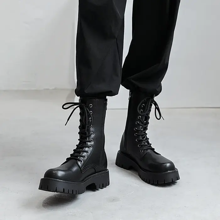 Homme En Cuir Véritable Bottes De Moto Mode Fête Robe de Nuit Noir Chaussures montantes Bottes de Co