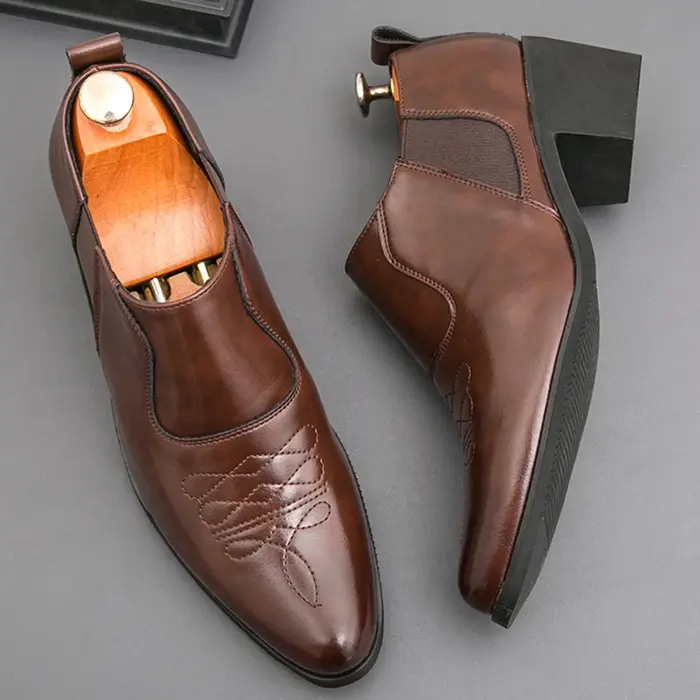 Chaussures habillées en cuir à talon épais de 6 cm pour hommes