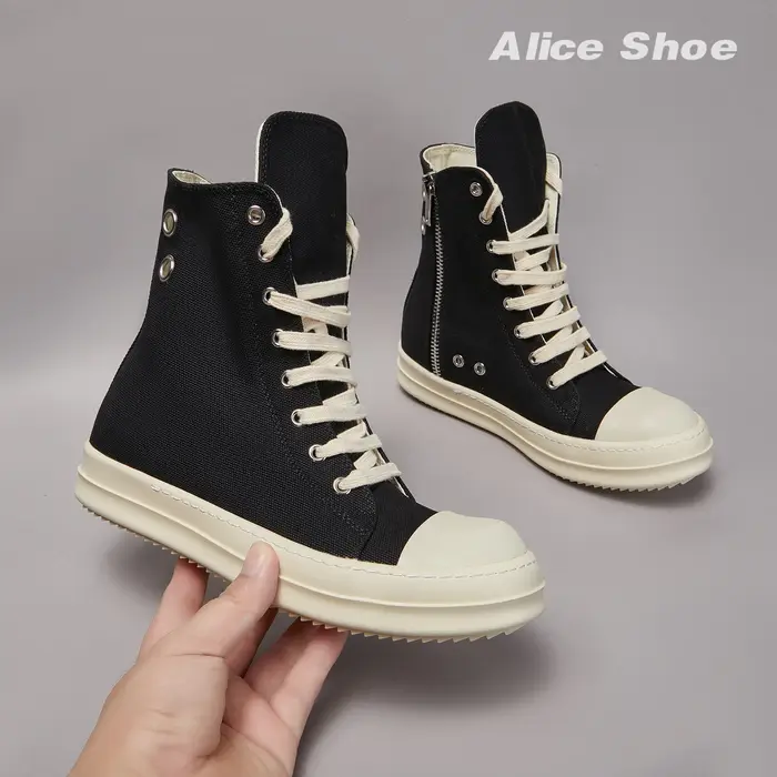 Marque hommes chaussure décontracté haut femmes Sneaker qualité noir bottine concepteur en cuir fermeture éclair trou