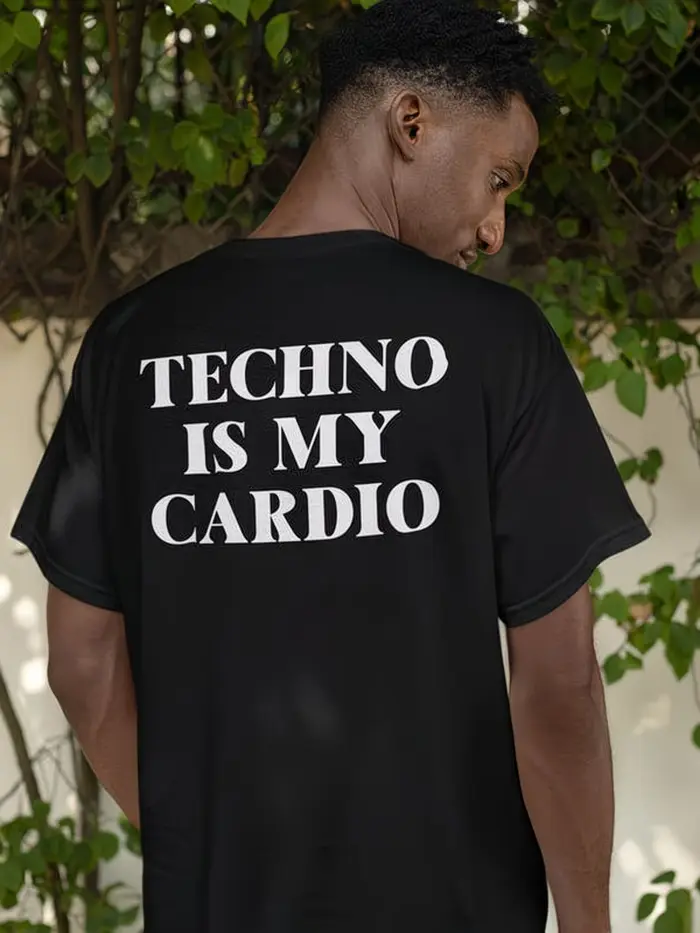 T-shirt en coton pour homme et femme, imprimé graphique 'Techno Is My Cardio', coupe oversize, nouve