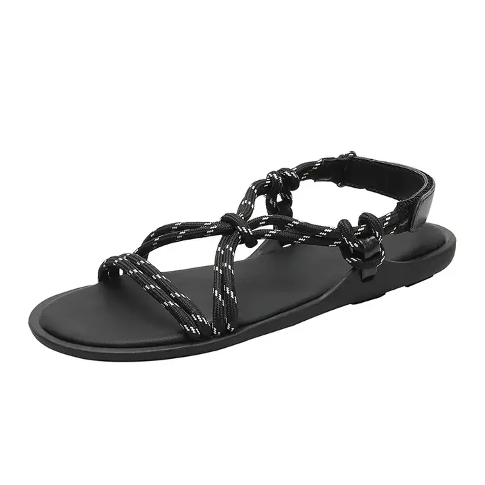 Corde tissage Rome été sandales femmes décontracté plage Gladiatod chaussures plates dames crochet b