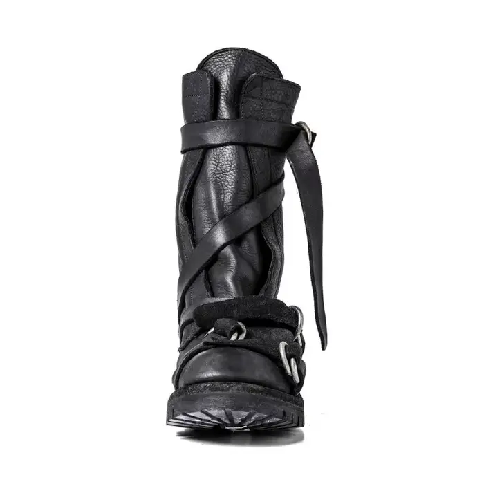 Yamamoto Style foncé rétro Vintage moto bottes hommes en cuir véritable sangle